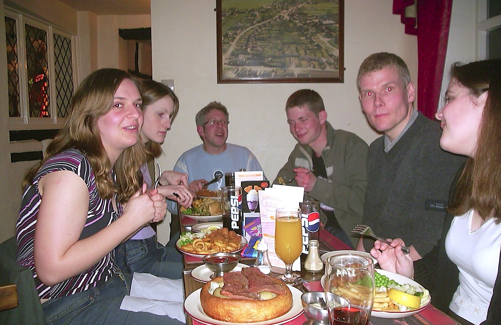 Dinner arrives, featuring huge Yorkshire puddings from Jess's Birthday Do, The King's Head, Pulham St Mary, Norfolk - 3rd April 2004