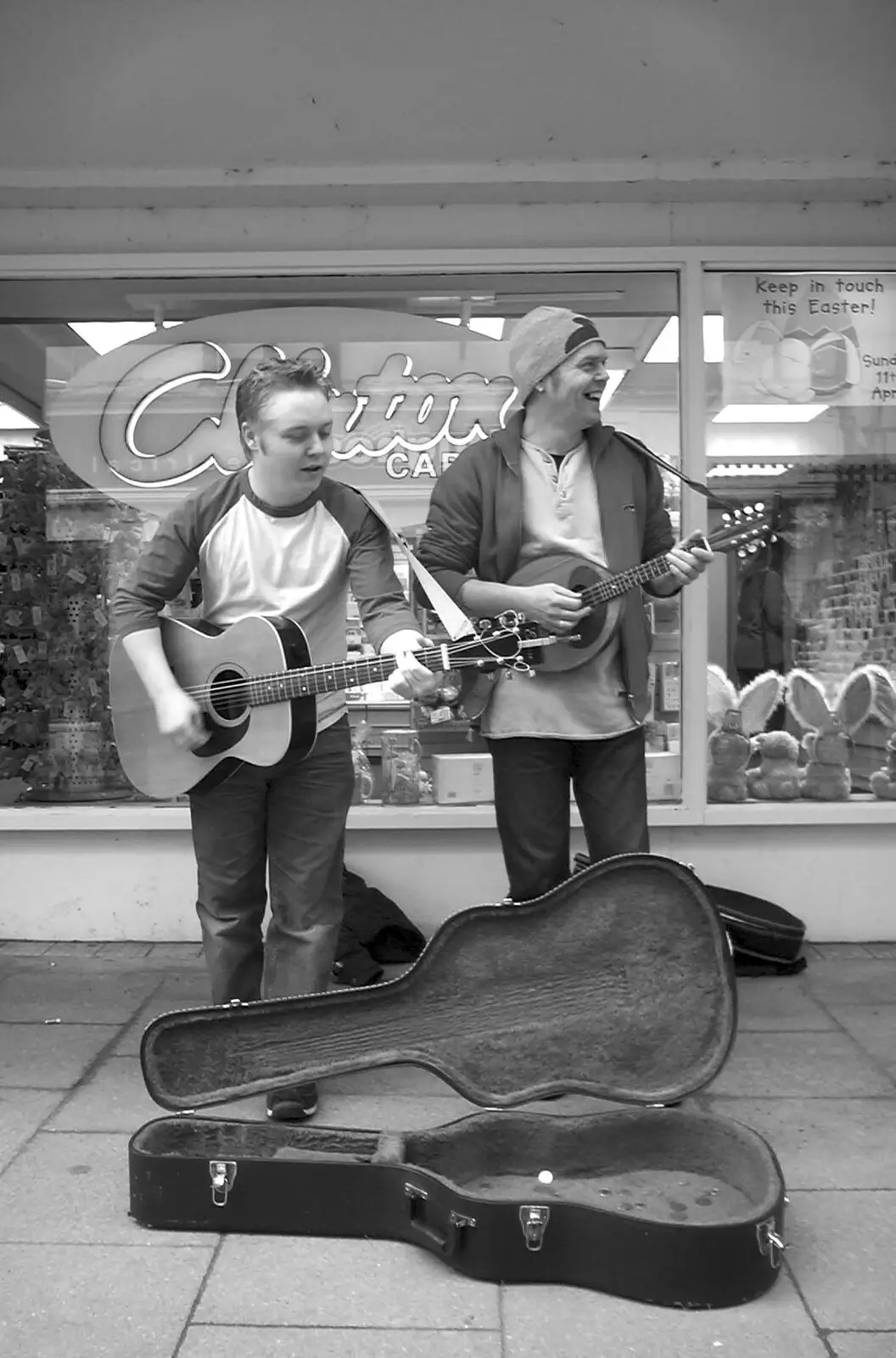 Liam and Ian outside Clinton's Cards in Diss, from Moping in Southwold, Suffolk - 3rd April 2004