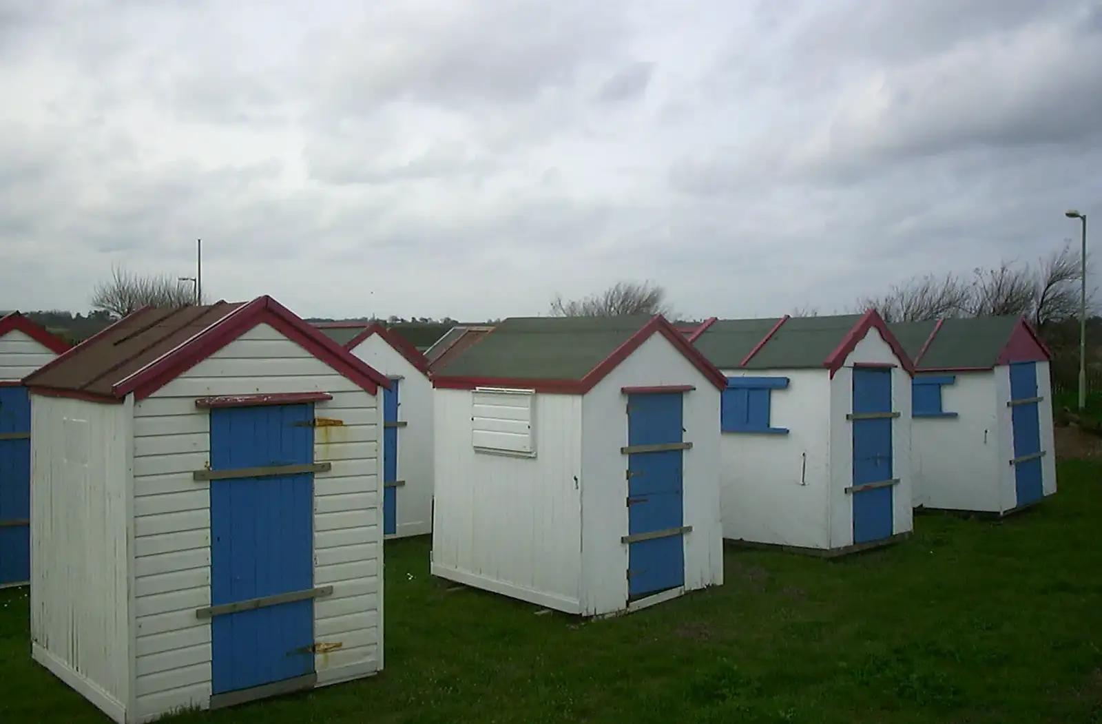 Changing huts behind the car park, from Moping in Southwold, Suffolk - 3rd April 2004