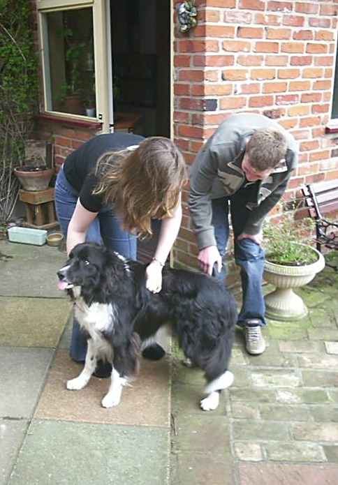 Jess's Post-Birthday Barbeque and a Walk Around Pulham - 4th April 2004: Jess and Phil play with Scooby