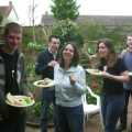 Everyone piles out to prove that they were outside for a bbq. Jess practices her trademark 