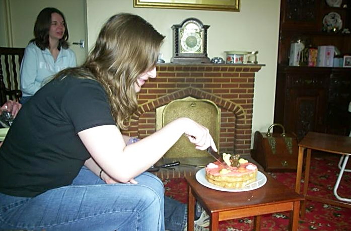 Jess's Post-Birthday Barbeque and a Walk Around Pulham - 4th April 2004: Jess cuts her birthday cake