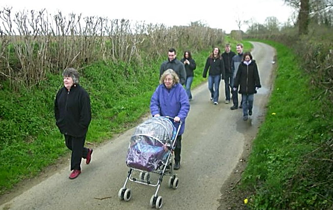 Jess's Post-Birthday Barbeque and a Walk Around Pulham - 4th April 2004: Pushing the pram 