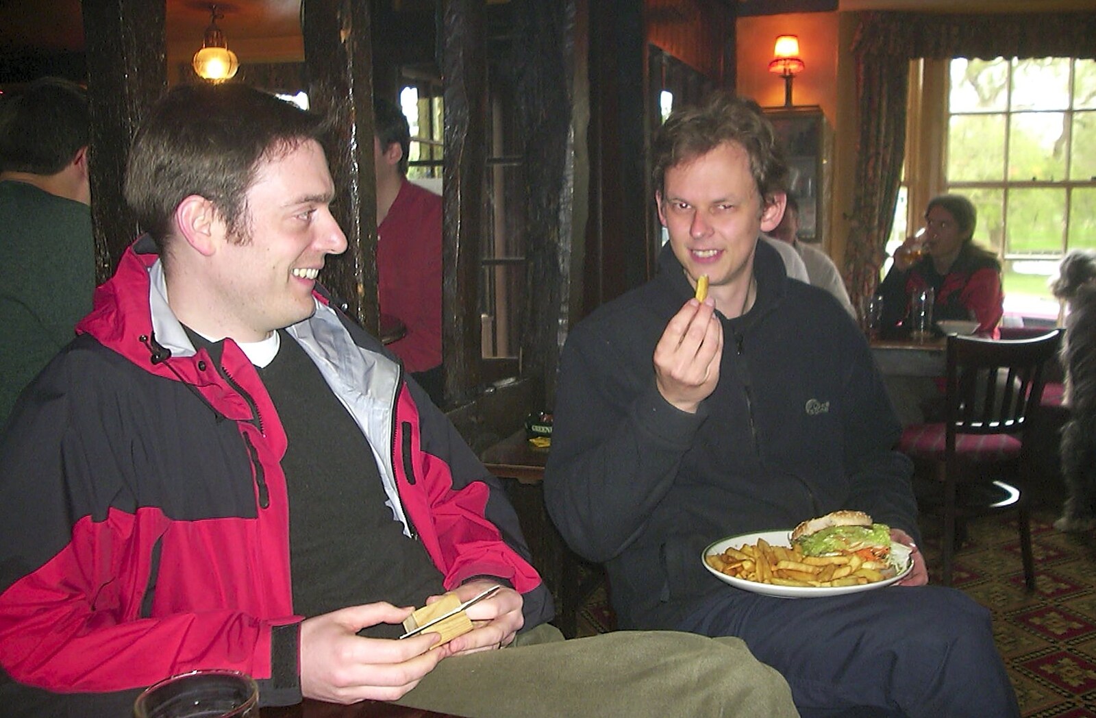 In the Green Dragon, Cambridge, Duncan eats a chip from Wednesday and Thursday: The BSCC Season Opens, and Stuff Happens, Suffolk - 9th April 2004