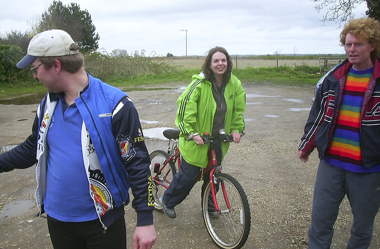 Jen tries her bike out from The BSCC Easter Bike Ride, Thelnetham and Redgrave, Suffolk - 10th April 2004