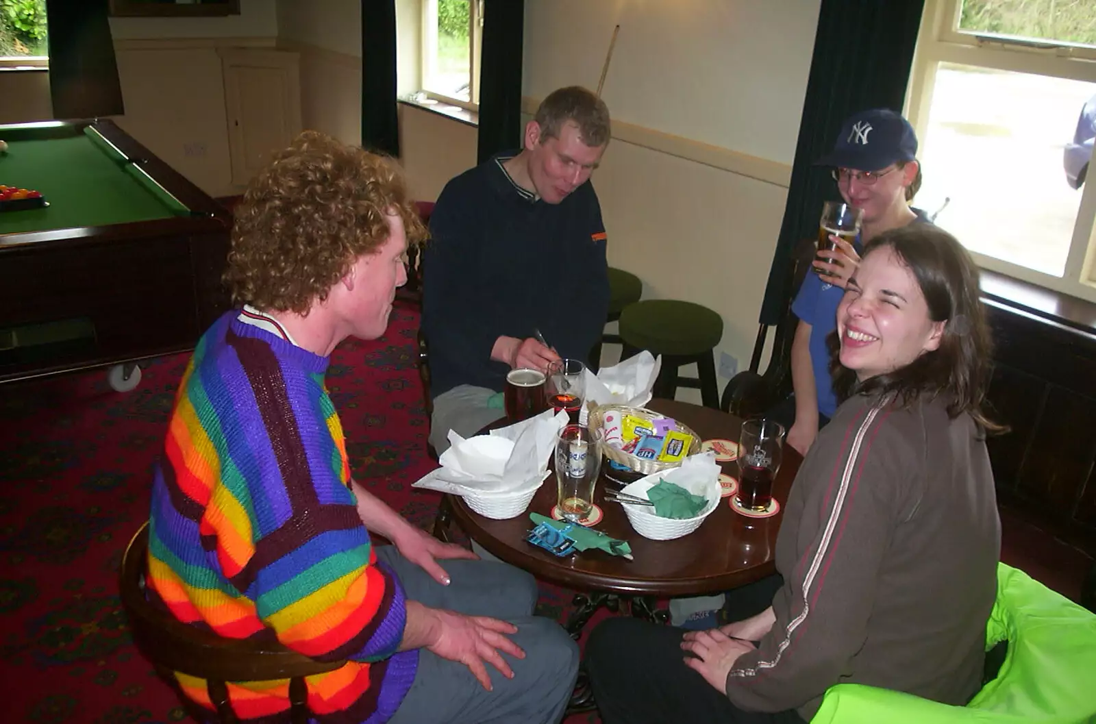 Jen giggles about something, from The BSCC Easter Bike Ride, Thelnetham and Redgrave, Suffolk - 10th April 2004