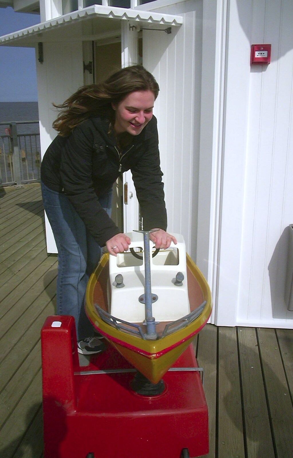 Jess on a model boat from A Trip to Sunny Southwold, Suffolk - 12th April