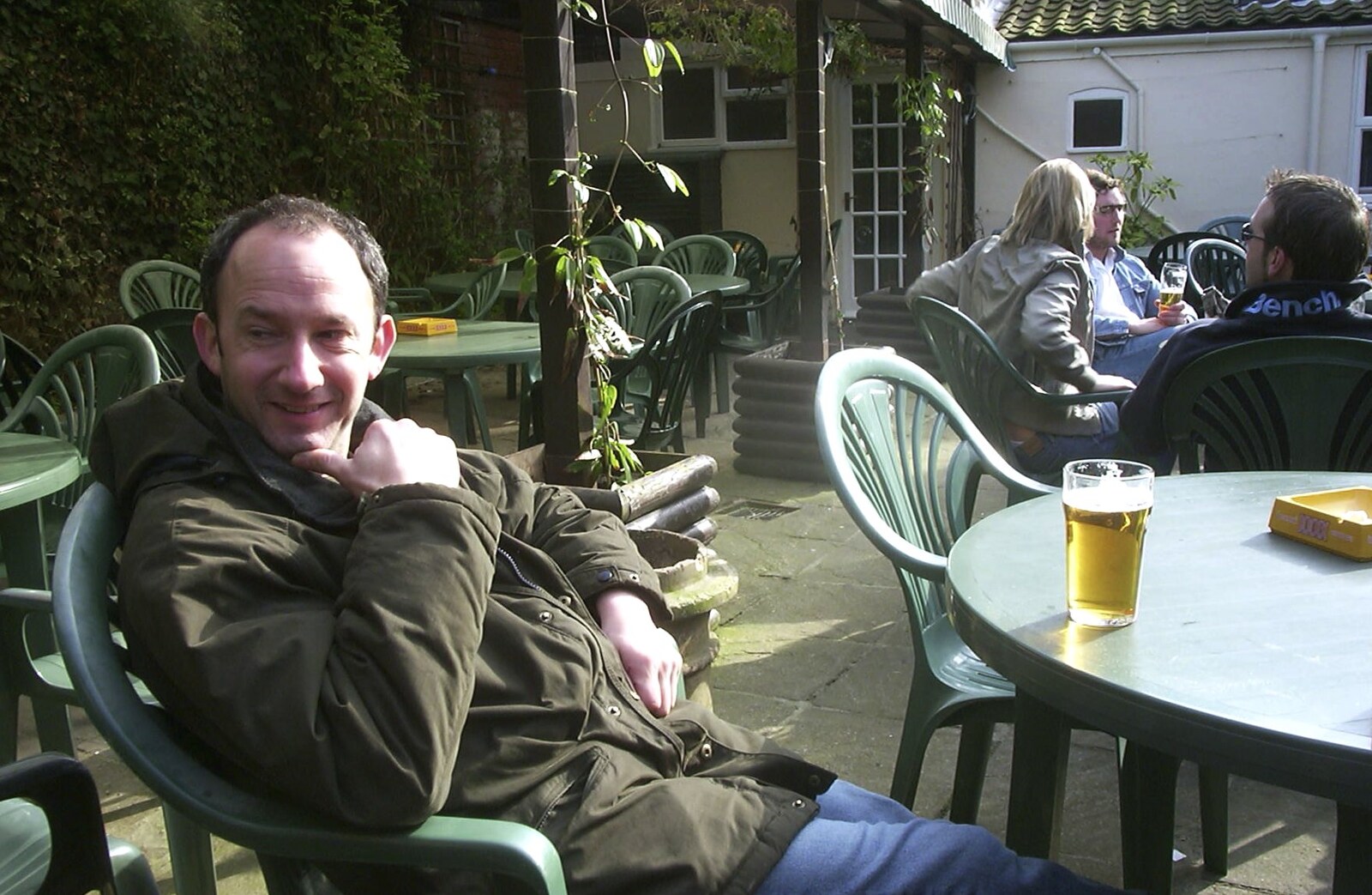 DH in the beer garden of the Nelson in Southwold from A Trip to Sunny Southwold, Suffolk - 12th April
