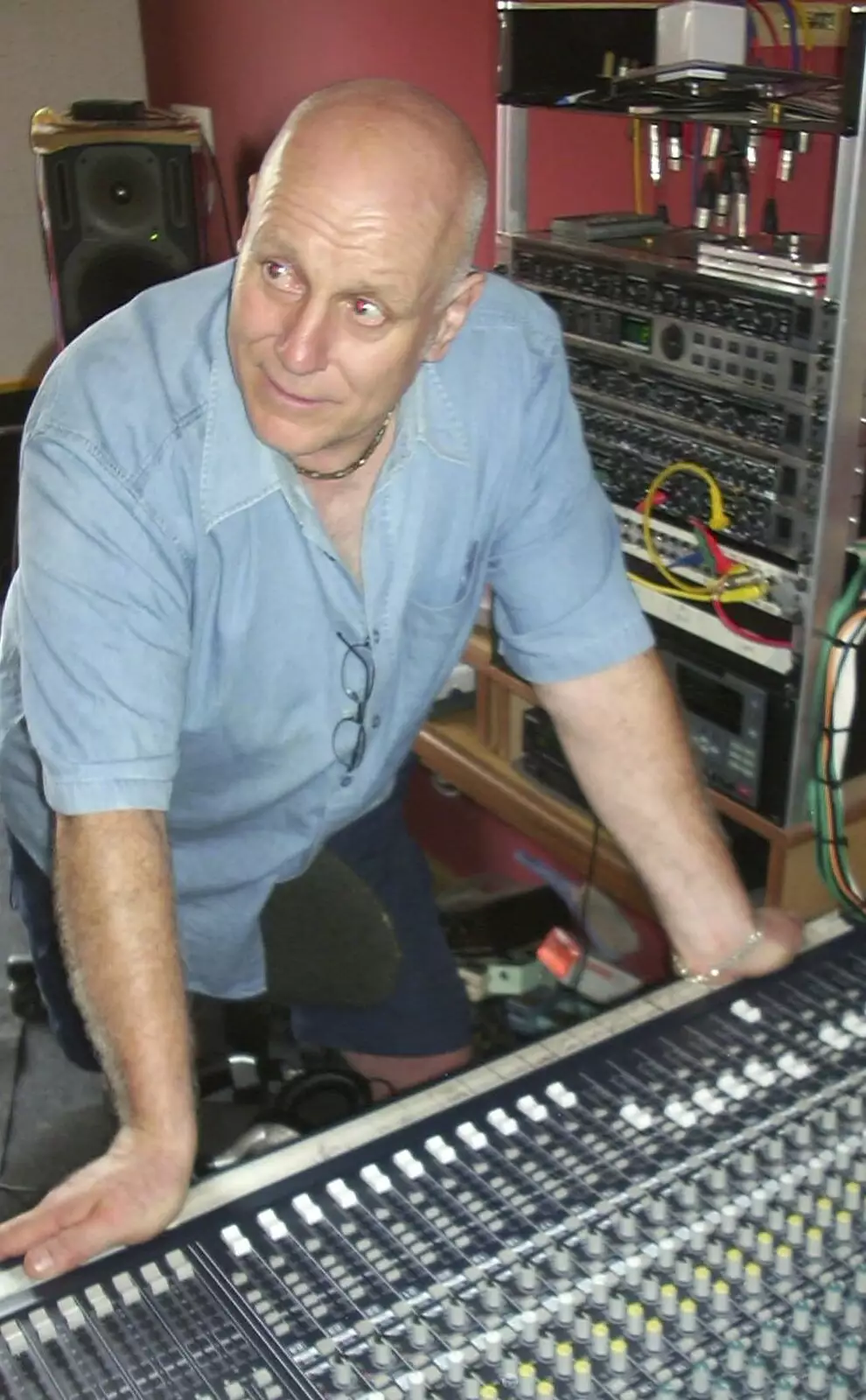 Rob on the desk, from The BBs Recording Session, Eye, Suffolk - 25th April 2004