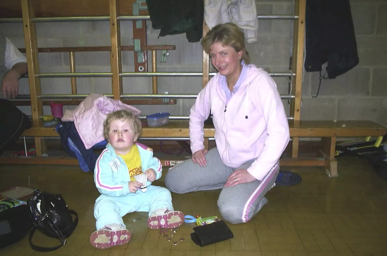 Theresa brings her sprog along to badminton, from Badminton Sprogs and The Skelton Festival, Diss, Norfolk - 1st May 2004