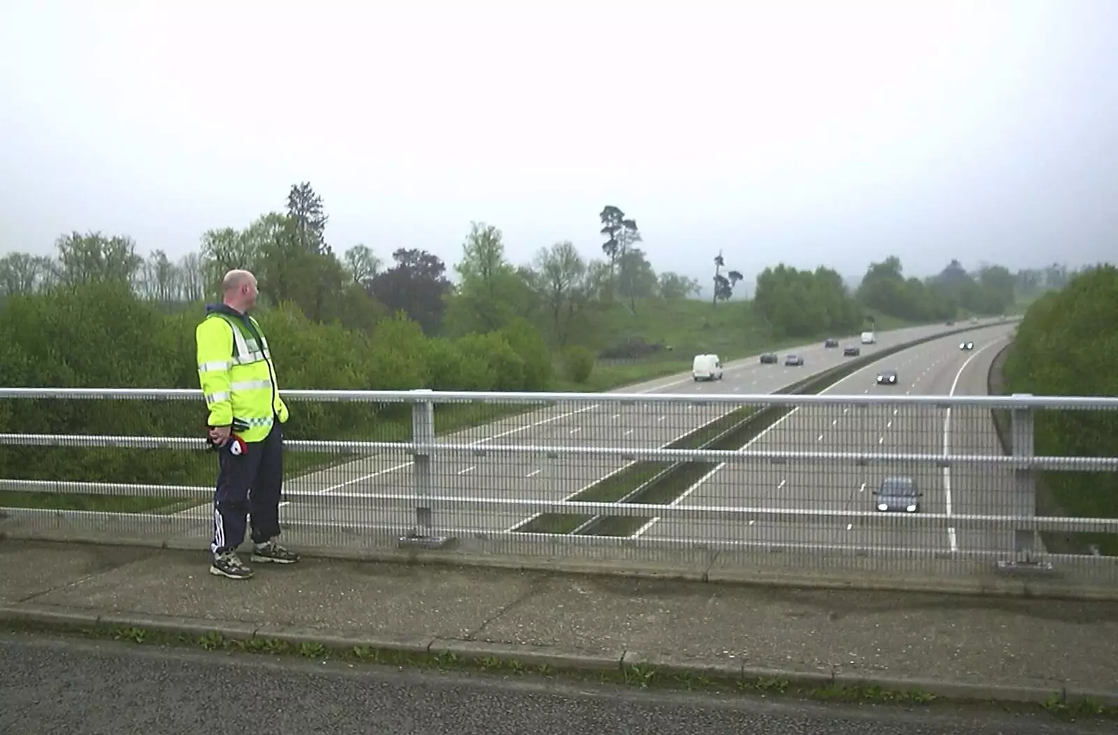 Gov pretends to be a traffic rozzer on the M20, from The BSCC Annual Bike Ride, Lenham, Kent - 8th May 2004