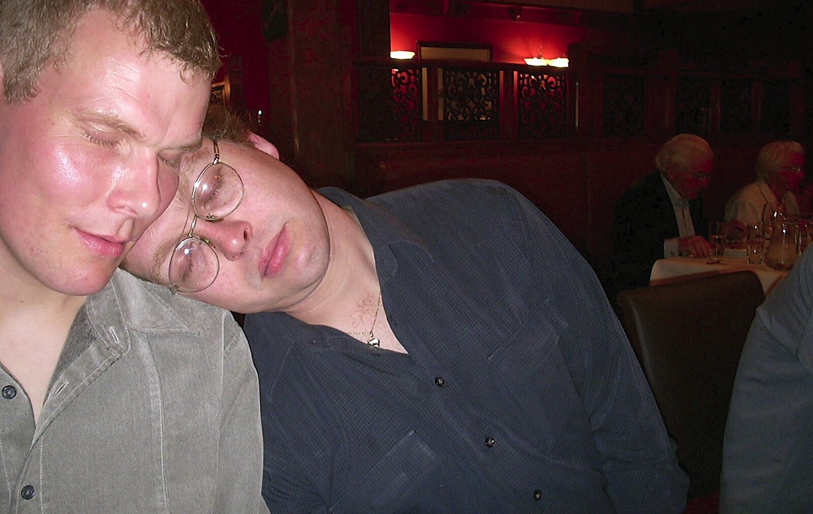 Marc has a nap on Bill's shoulder from The BSCC Annual Bike Ride, Lenham, Kent - 8th May 2004