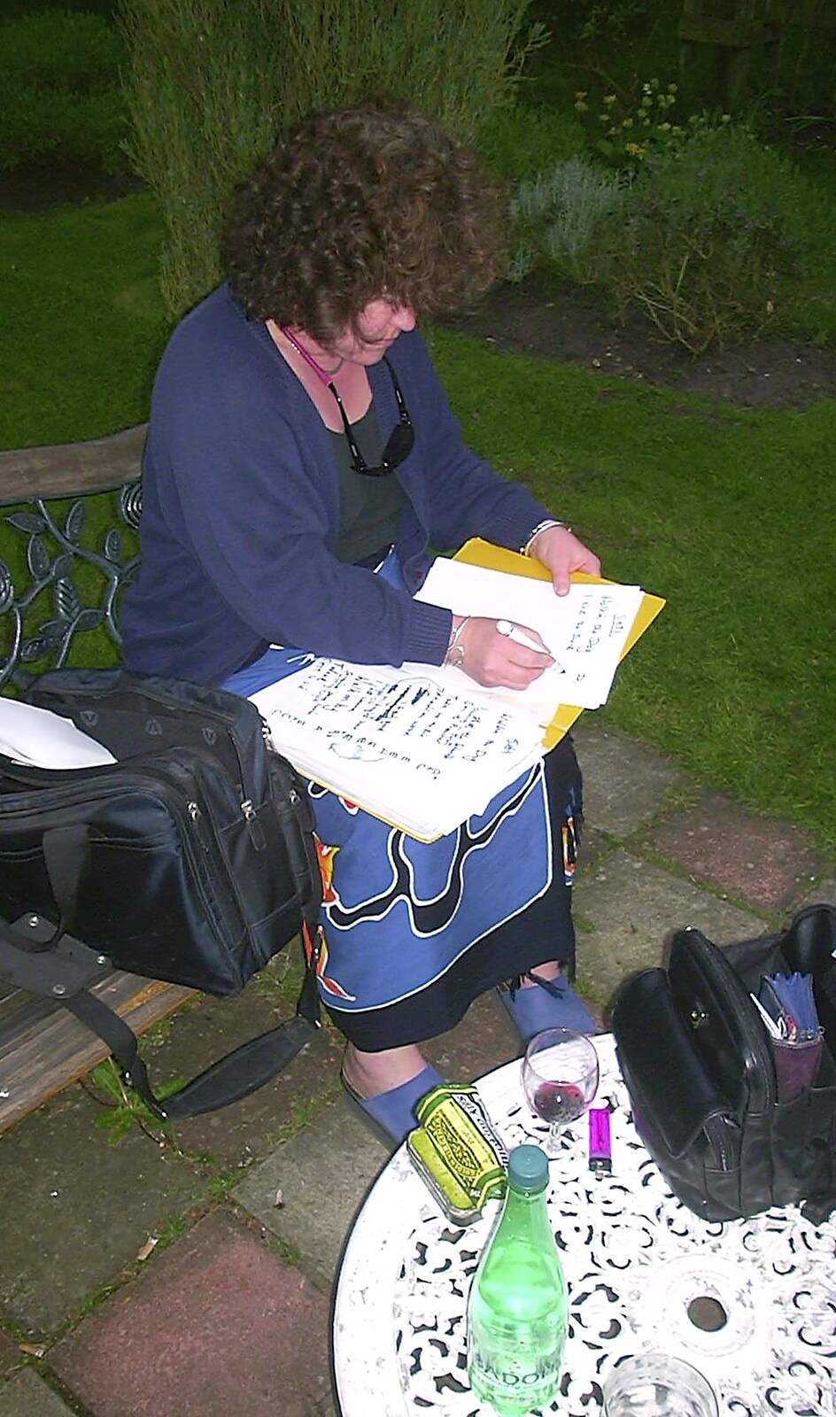 Jo sorts out a set list for the night from The BBs do Gissing Hall, and a Night in the Garden, Brome, Suffolk - 14th May 2004