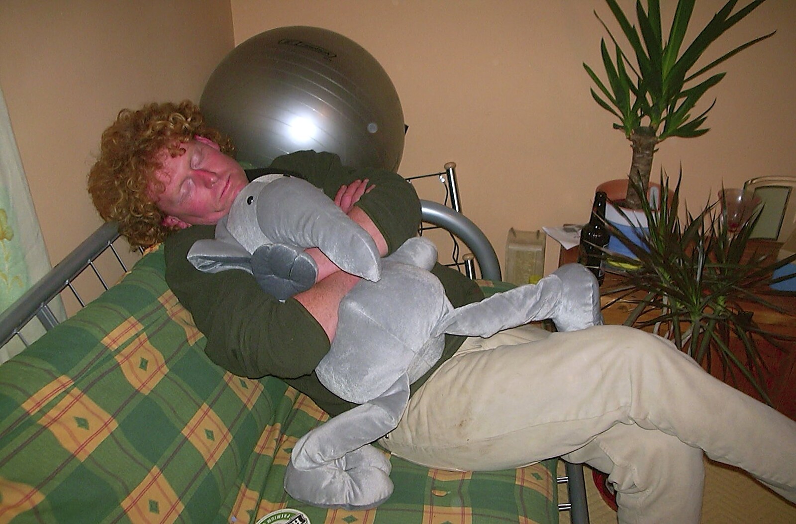 Trigenix Mexican and a Fire-Escape Barbeque, Eye, Suffolk - 22nd May 2004: Wavy gets some sleep and hugs a floppy elephant