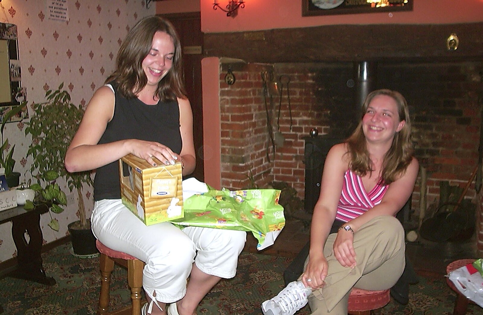 Jen wins the parcel from Wavy's Birthday at the Swan Inn, Brome, Suffolk - 24th May 2004