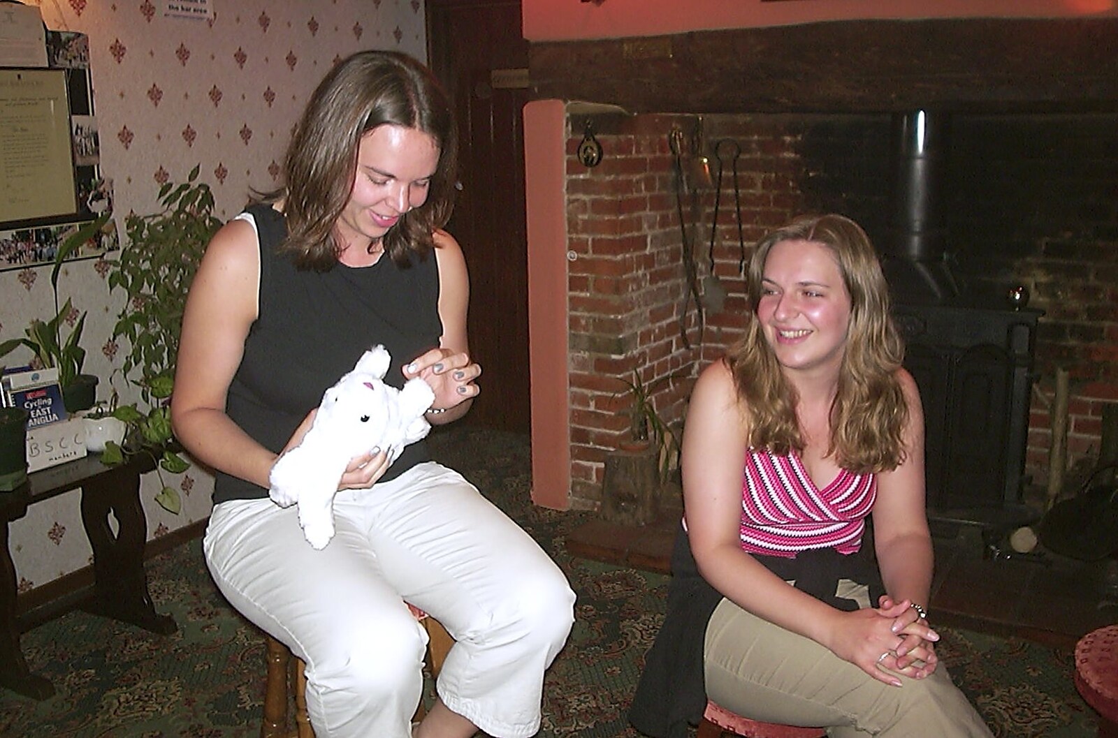 Jen tweaks the rabbit from Wavy's Birthday at the Swan Inn, Brome, Suffolk - 24th May 2004