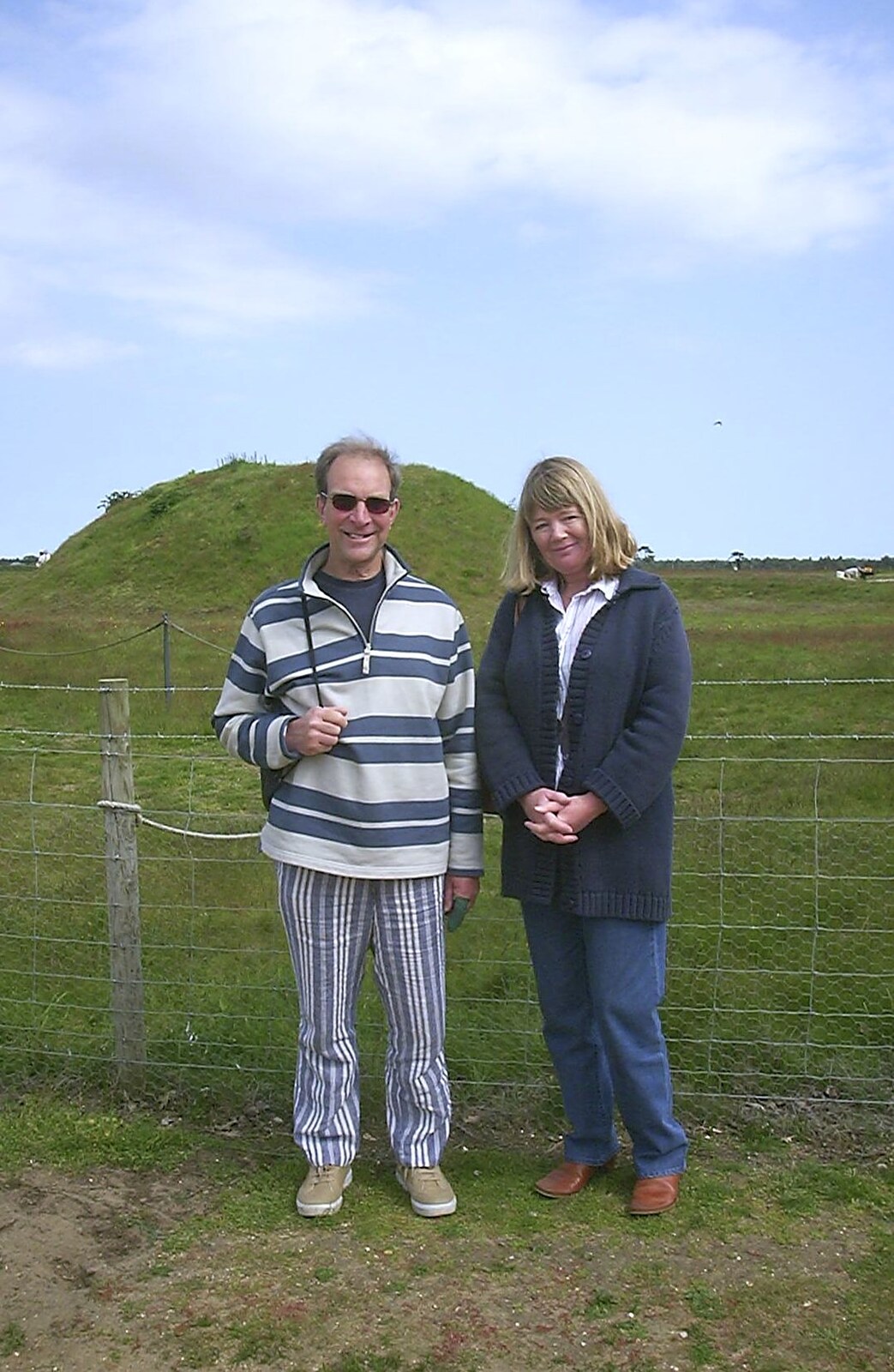 Mike and Mother in front of a tumulus from Mother and Mike Visit, Aldringham, Suffolk - 26th May 2004