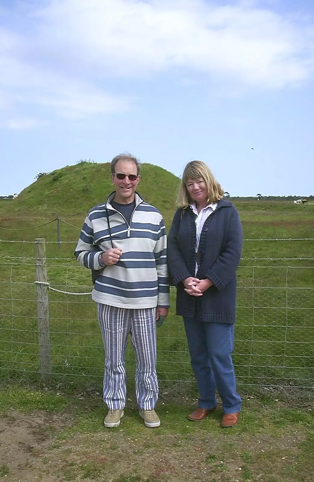 Mike and Mother in front of a tumulus, from Mother and Mike Visit, Aldringham, Suffolk - 26th May 2004