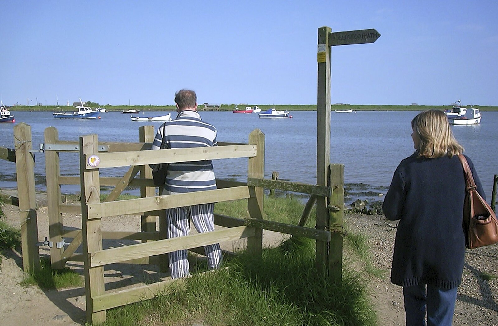 Negotiating a gate from Mother and Mike Visit, Aldringham, Suffolk - 26th May 2004
