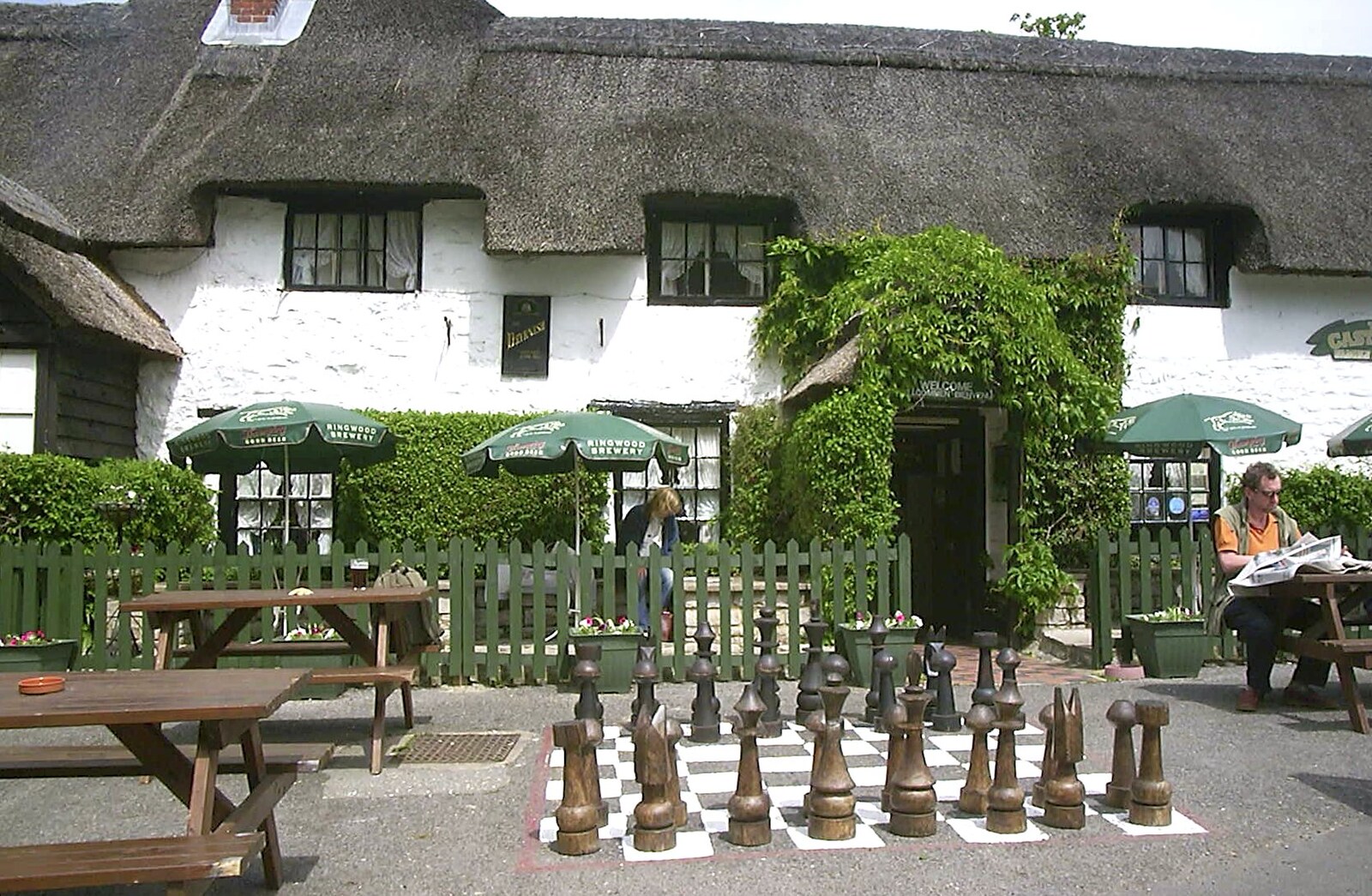 Corfe Castle Camping, Corfe, Dorset - 30th May 2004: A giant chess set outside the Castle Inn, Lulworth