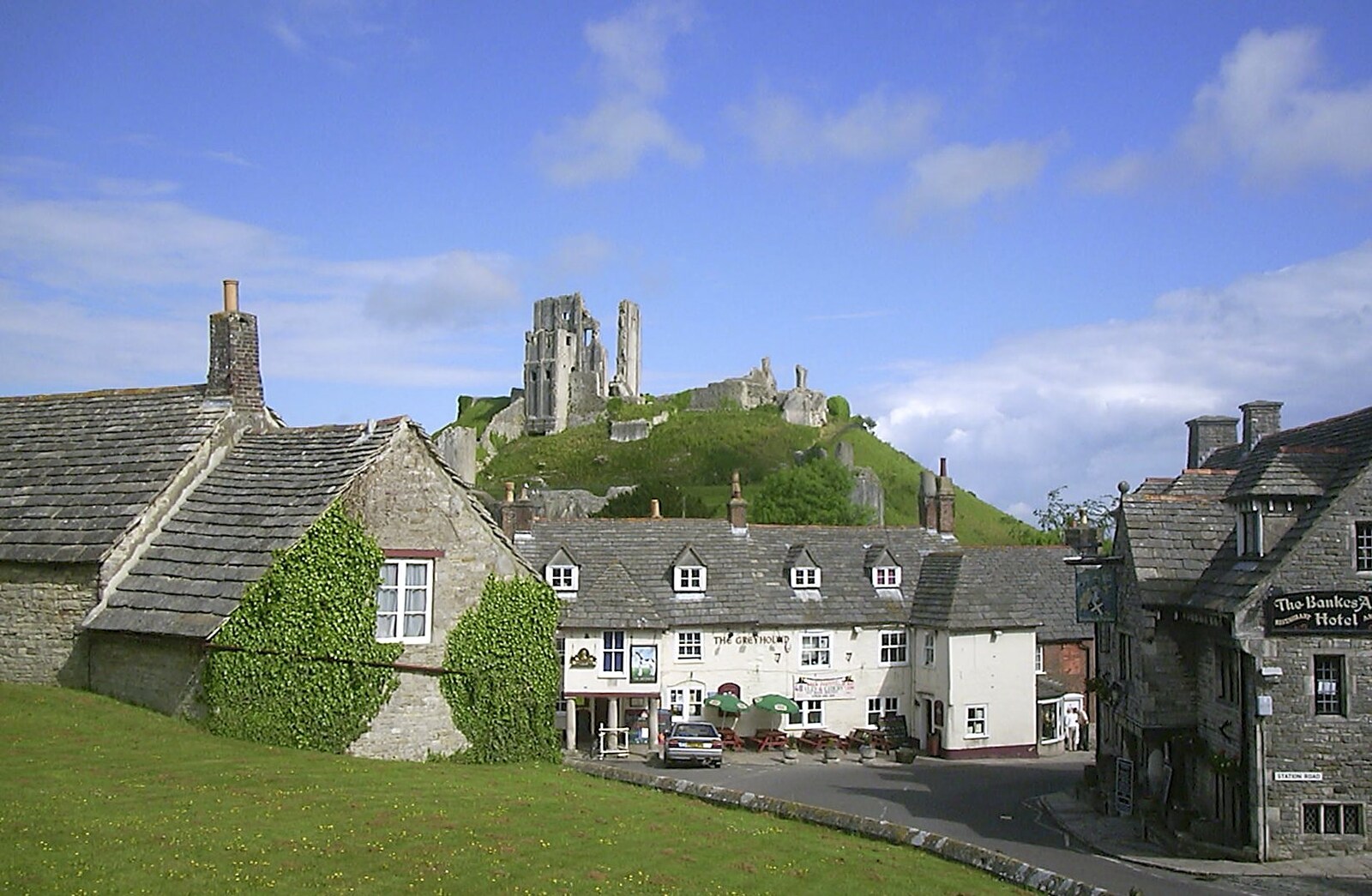 Corfe Castle Camping, Corfe, Dorset - 30th May 2004: Castle on the hill