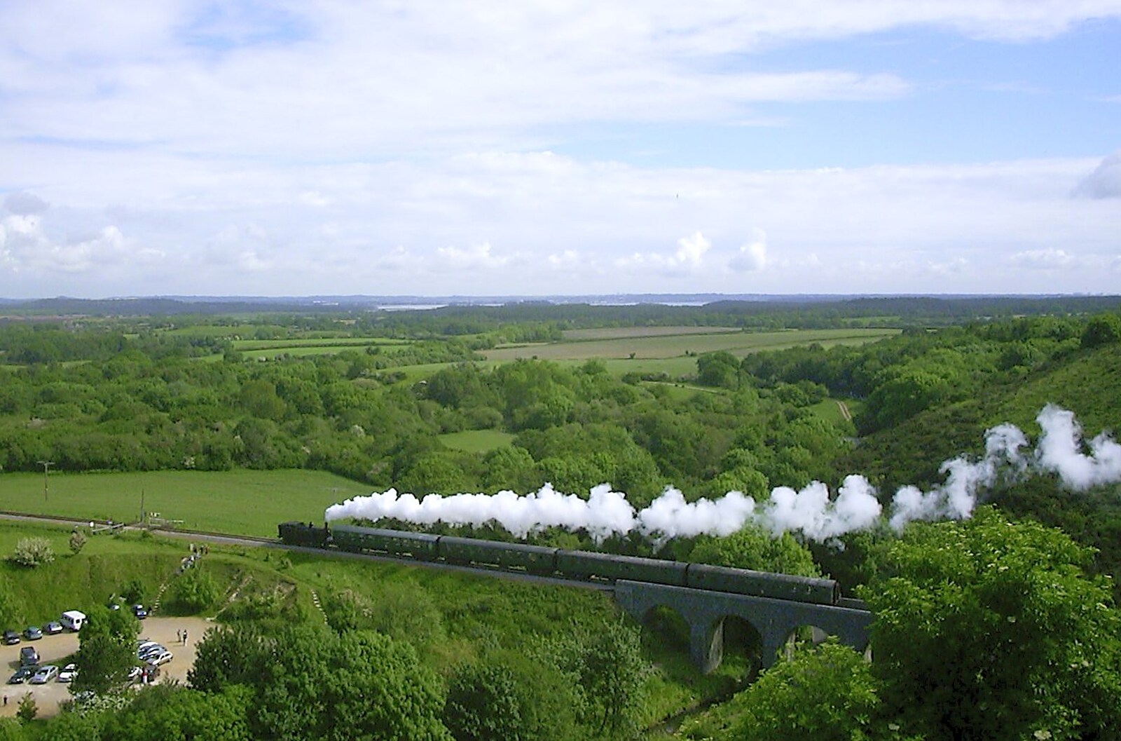 Corfe Castle Camping, Corfe, Dorset - 30th May 2004: The Swanage Steam Train trundles by