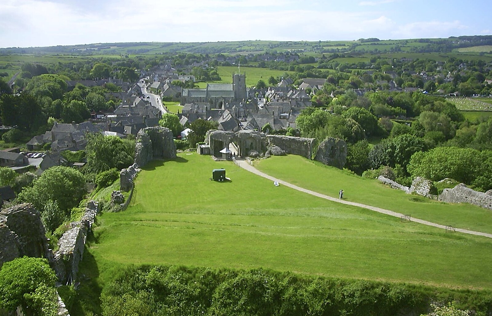 Corfe Castle Camping, Corfe, Dorset - 30th May 2004: A view of Corfe from the castle