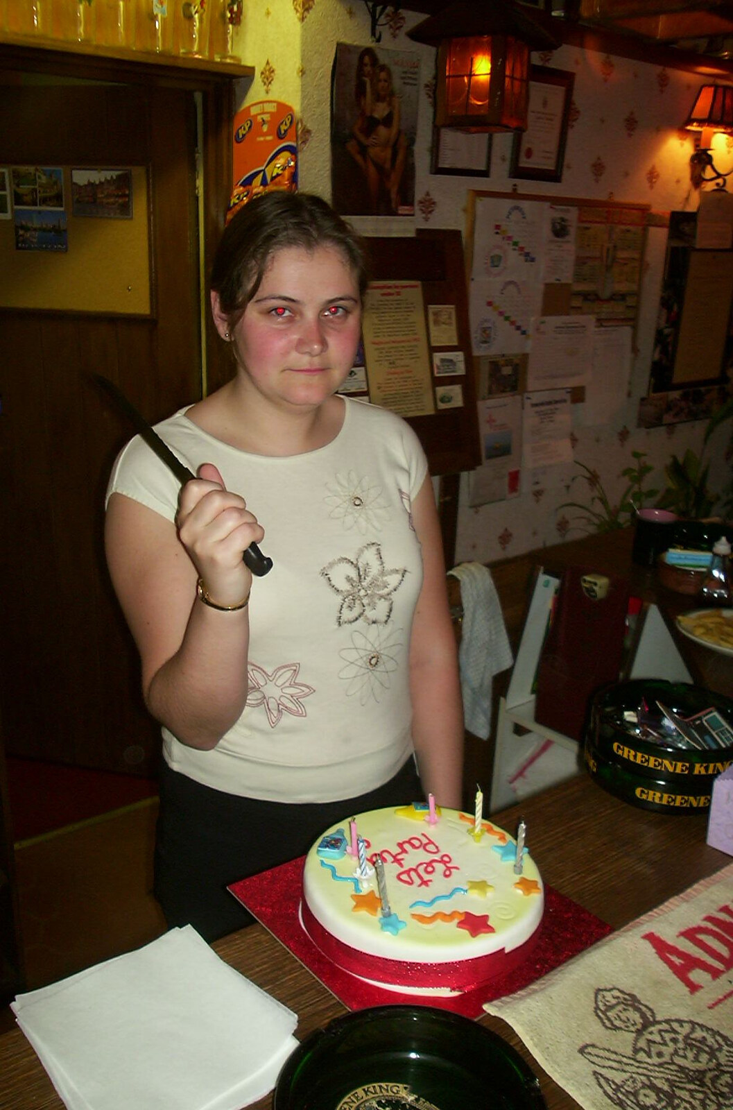 Claire's got a birthday cake. And a knife. from Andrey Leaves Trigenix, More Skelton Festival and a Transit of Venus, Cambridge and Diss - 4th June 2004