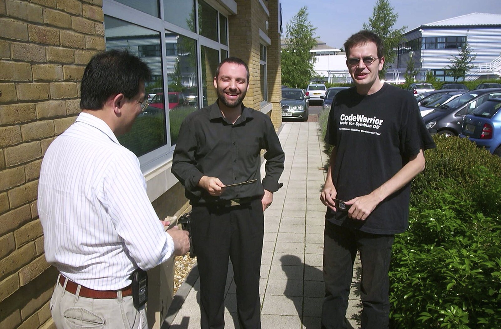 James, Craig and Richard Panton outside the office from A Transit of Venus and a Front Garden Barbeque, Brome - 11th June 2004