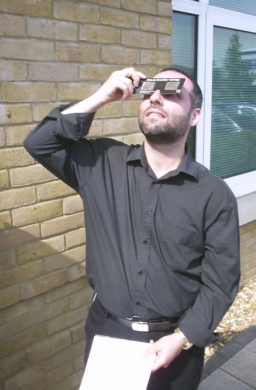 Craig's got his special eclipse glasses on from A Transit of Venus and a Front Garden Barbeque, Brome - 11th June 2004