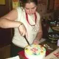 Claire cuts the cake, A Transit of Venus and a Front Garden Barbeque, Brome - 11th June 2004