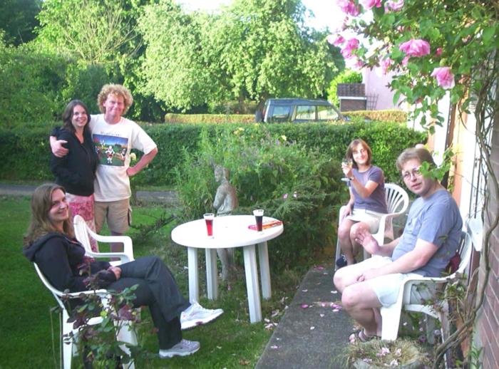 Jess, Jen, Wavy, Suey and Marc in the front garden from A Transit of Venus and a Front Garden Barbeque, Brome - 11th June 2004