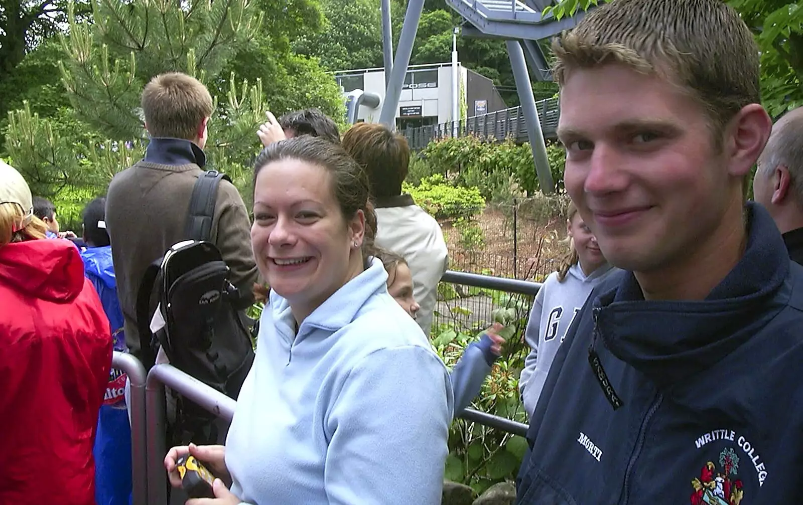 Clare and Phil queue up for Oblivion, from A Trip to Alton Towers, Staffordshire - 19th June 2004