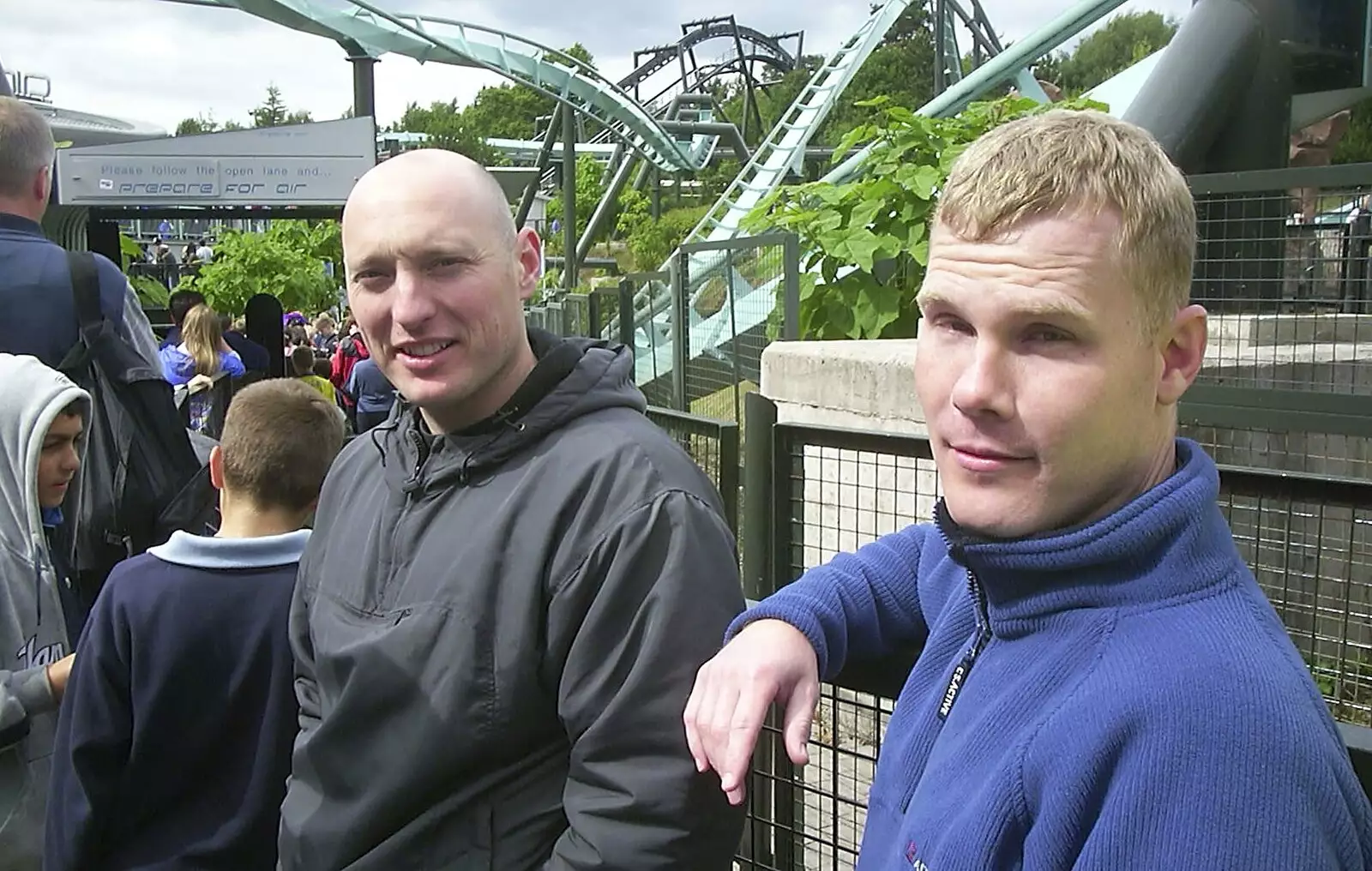 Gov and Mikey-P near the queue for Air, from A Trip to Alton Towers, Staffordshire - 19th June 2004