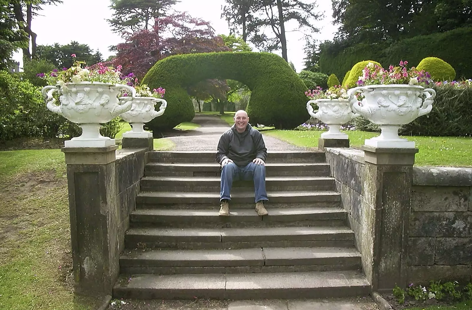 Gov sits on some steps, from A Trip to Alton Towers, Staffordshire - 19th June 2004