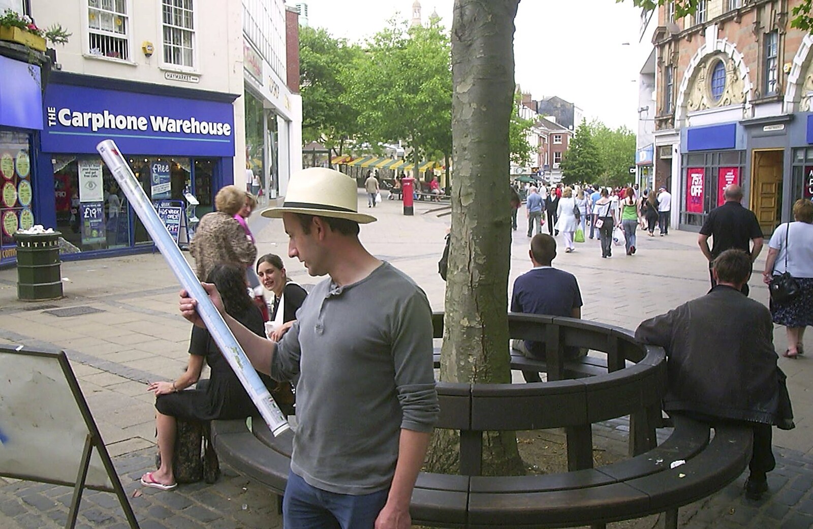 DH with a map. And a hat from Longview at the Waterfront, and a Trip to the Shops, Norwich, Norfolk - 27th June 2004