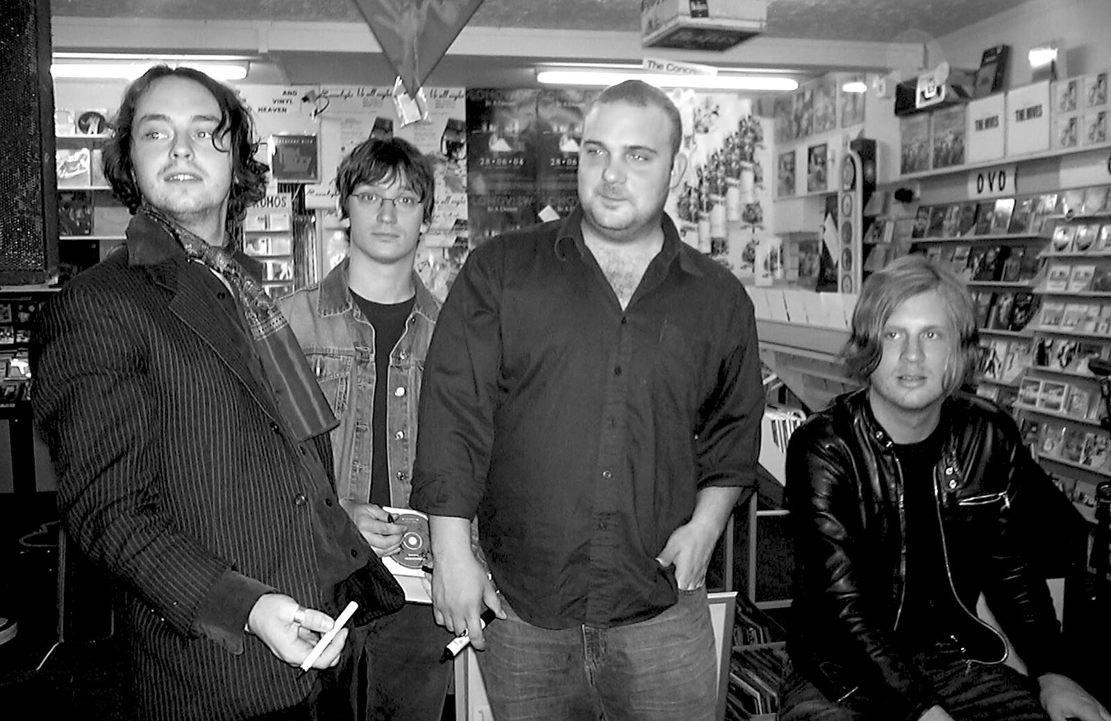 Doug, Aidan Banks, Matt and Rob do a band pose from Longview play Revolution Records, Diss, Norfolk - 2nd July 2004