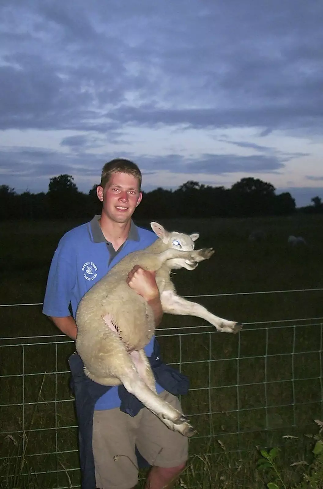 The Boy Phil scoops up an escaped lamb, from The BBs do a Wedding Gig and the BSCC go Sheep Rustling, Gislingham and Redgrave, Suffolk - 10th July 2004