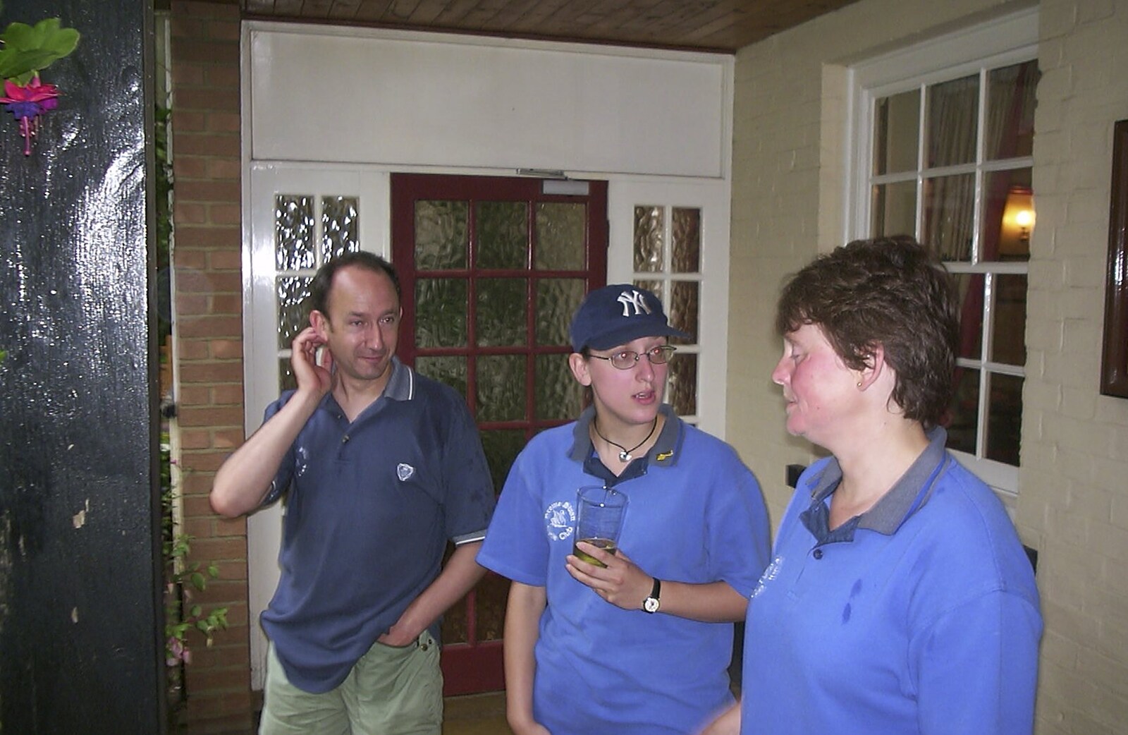 DH, Suey and Pip hide from the rain from The BSCC Annual Sponsored Bike Ride, The Cottage, Thorpe St. Andrew, Norwich  - 18th July 2004