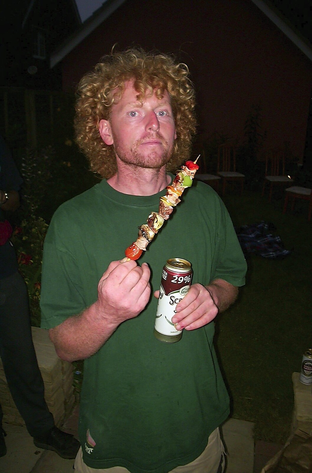 Wavy's got meat-on-a-stick from The BSCC in Debenham, and Bill's Housewarming Barbie, Yaxley, Suffolk - 31st July 2004