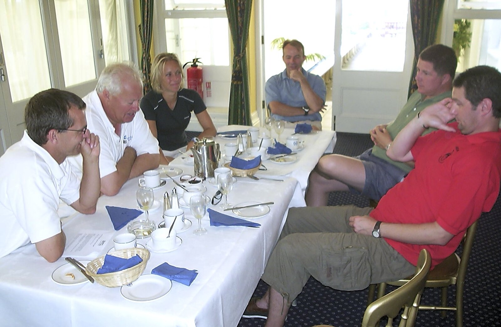 The crew discusses the day's racing from Cowes Weekend, Cowes, Isle of Wight - 7th August 2004