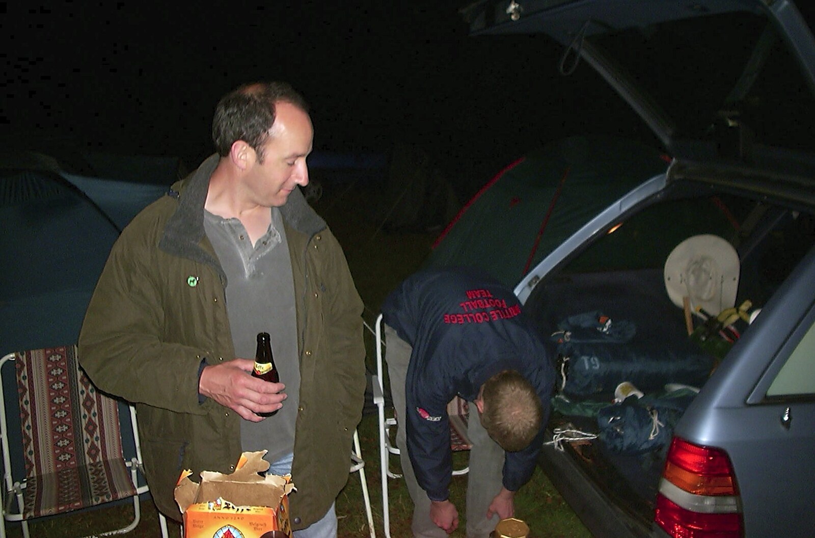 DH and a bottle of Leffe from a recent France trip from A BSCC Splinter Group Camping Trip, Shottisham, Suffolk - 13th August 2004