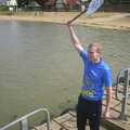 Bill waves the bat to get the ferry, A BSCC Splinter Group Camping Trip, Shottisham, Suffolk - 13th August 2004