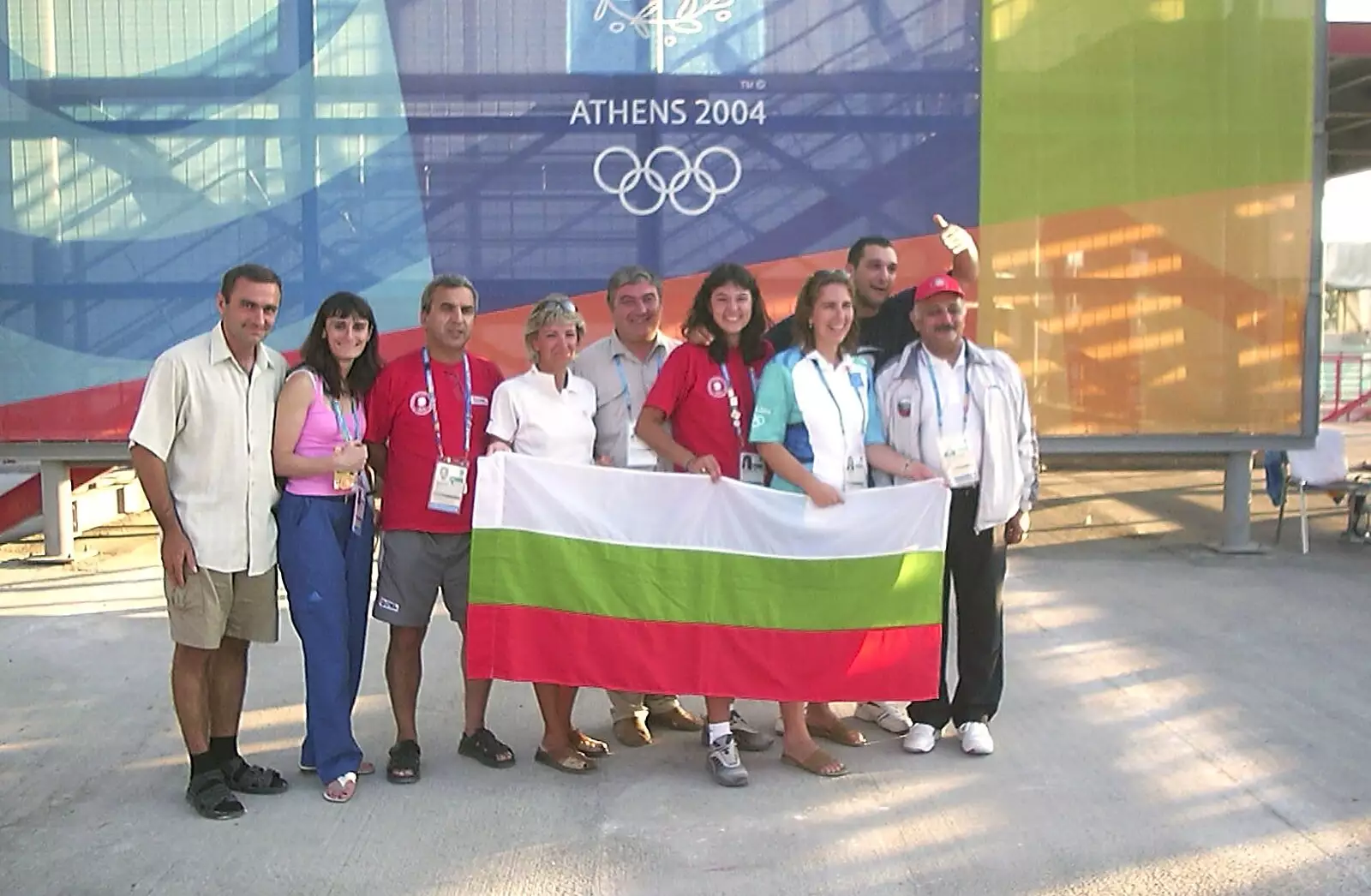 Outside, the Romanian team pose for a photo, from A Postcard From Athens: A Day Trip to the Olympics, Greece - 19th August 2004