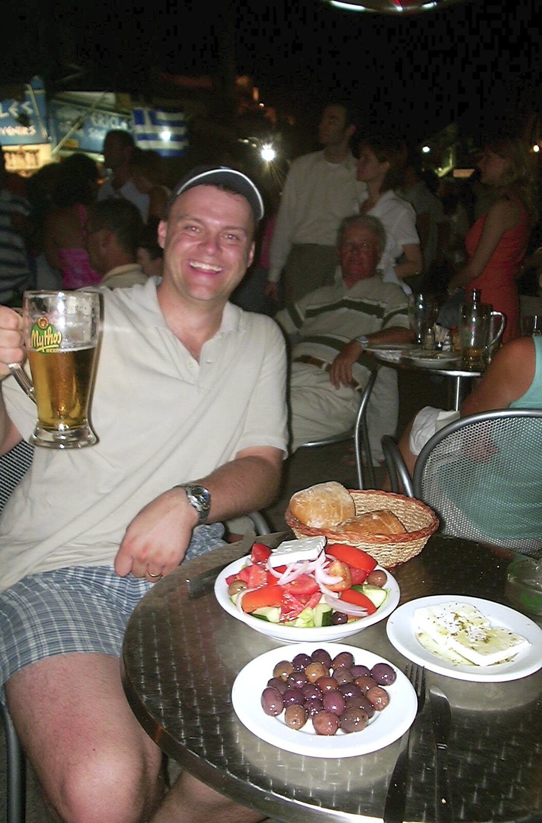 A Postcard From Athens: A Day Trip to the Olympics, Greece - 19th August 2004: Nick holds up a beer as we eat olives and feta