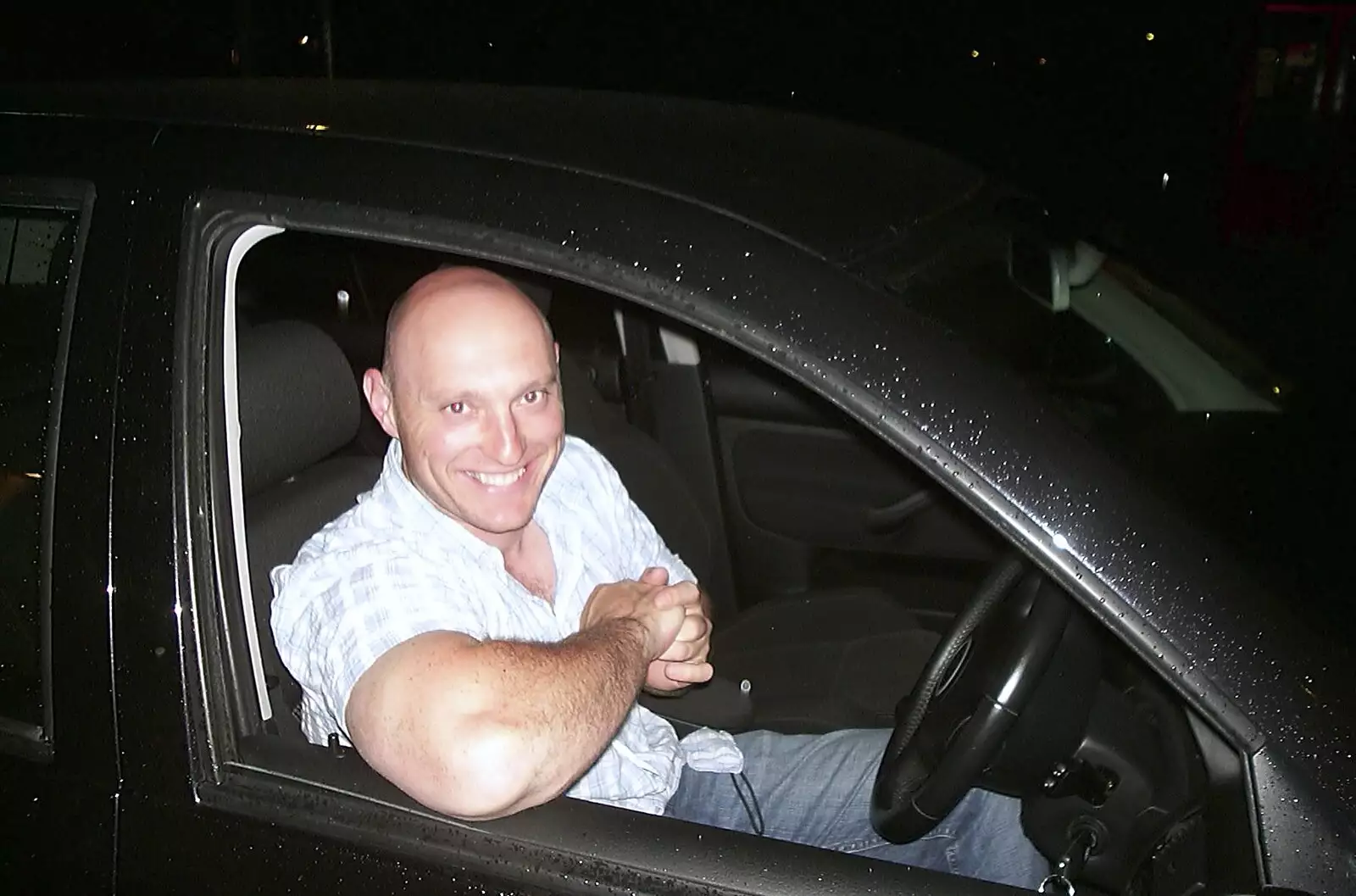 Gov in his motor, from Paul's Stag Night, Brome, Scole and Bressingham - Friday 20th August 2004