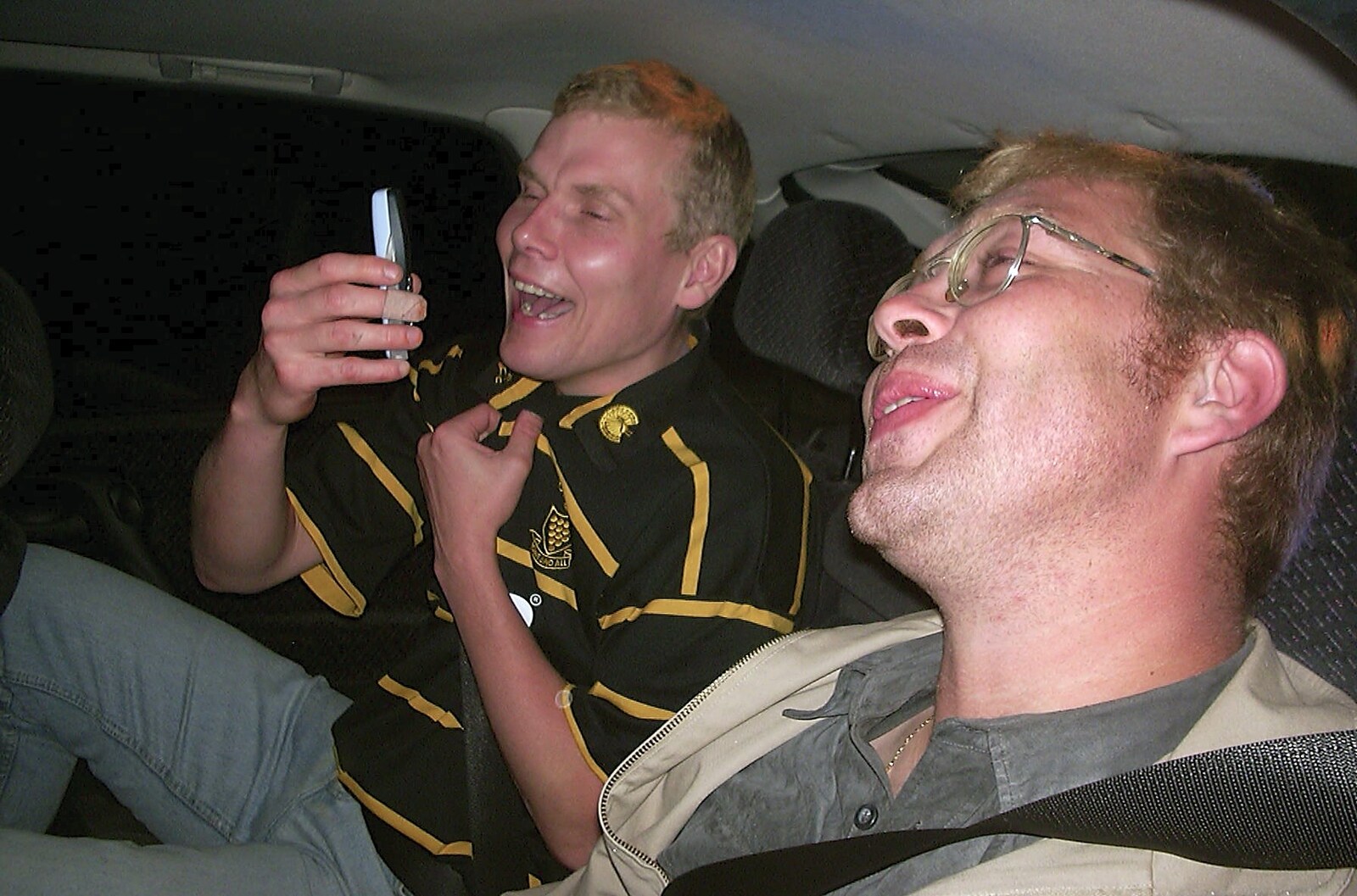 Bill and Marc in the car from Paul's Stag Night, Brome, Scole and Bressingham - Friday 20th August 2004