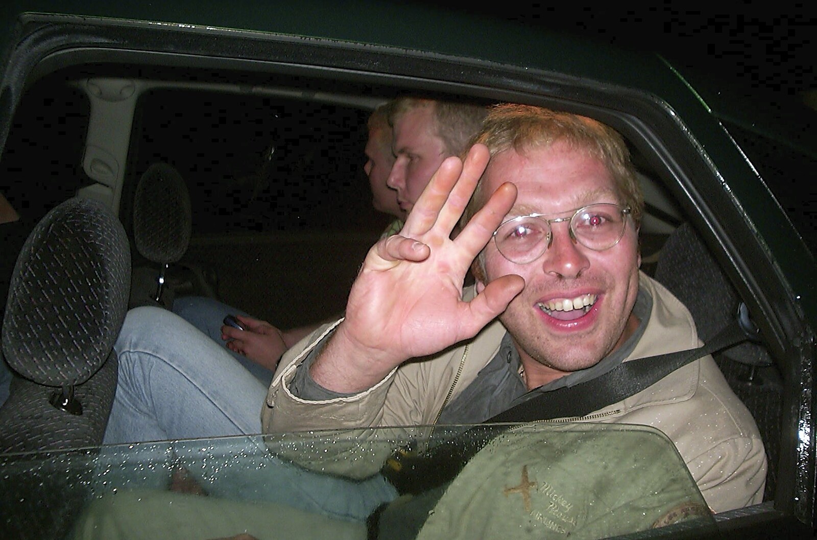 Marc waves from Paul's Stag Night, Brome, Scole and Bressingham - Friday 20th August 2004