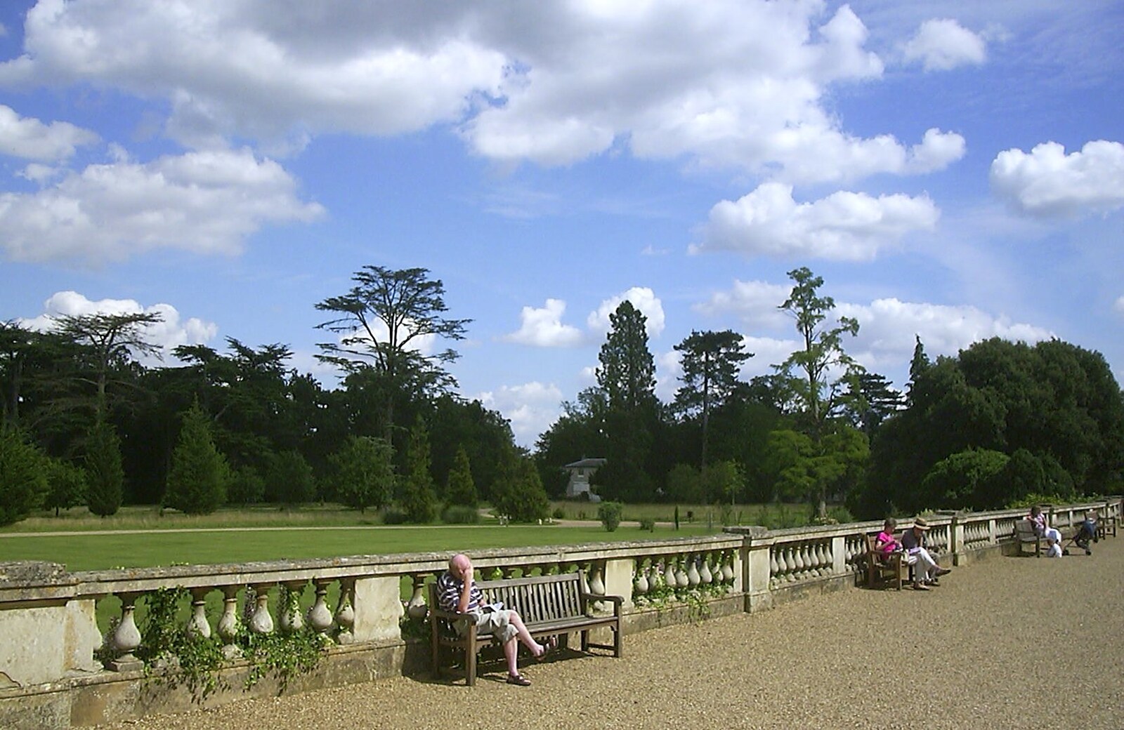Sitting on benches from A Trip to Ickworth House, Horringer, Suffolk - 22nd August 2004