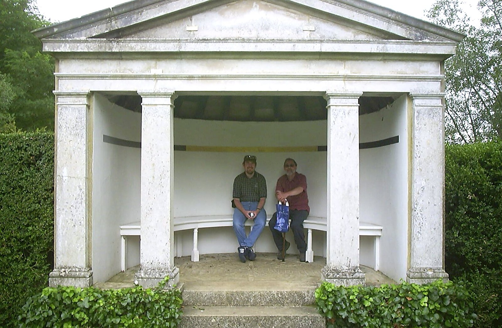 Dave and Robbie on a stone bench from A Trip to Ickworth House, Horringer, Suffolk - 22nd August 2004